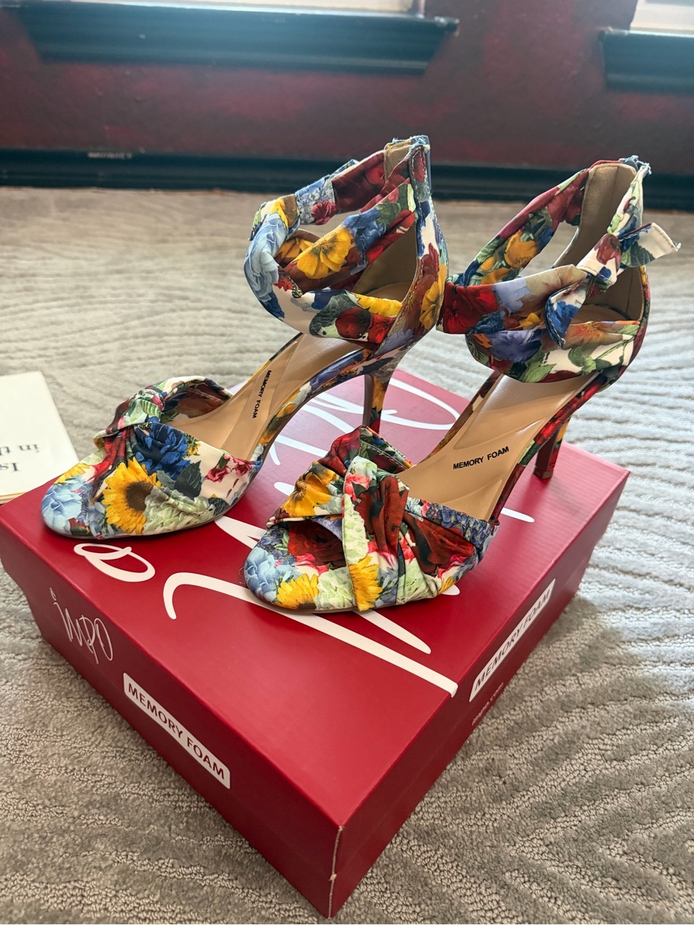 Multicolor Floral Knot Ankle-Zip Heels